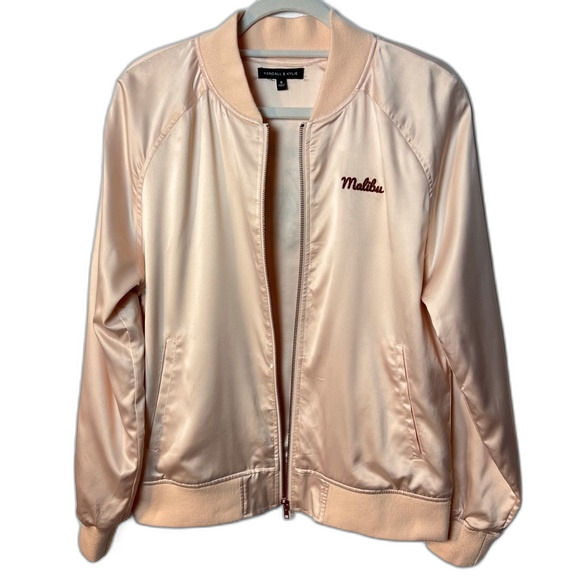 Kendall & Kylie Satin Bomber Jacket Peach Size S - Picture 3 of 11